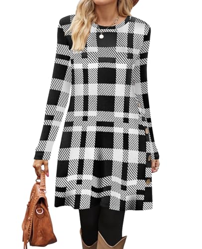 Image of OFEEFAN Long Sleeve Dress for Women Crew Neck Fall and Winter Tunic Dress with Pockets