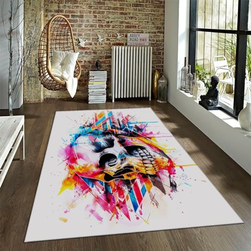 Tapis de crâne d'horreur moderne graffiti imprimé coloré antidérapant - 2