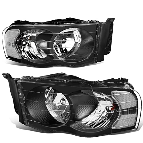 DNA MOTORING HL-OH-DR02-BK-CL1 Black Housing Clear Corner Headlights Compatible with 02-05 Ram...