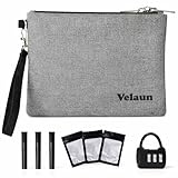 VELAUN Smell Proof Bag 8' x 6', Small Smell Proof Container Bags Pouch, Dog Tested Odor Resistant Bag, Zipper Odor Sealing Pouches, Travel Money Organizer Bag with 3 Storage Pouches, 3 Tubes and Lock