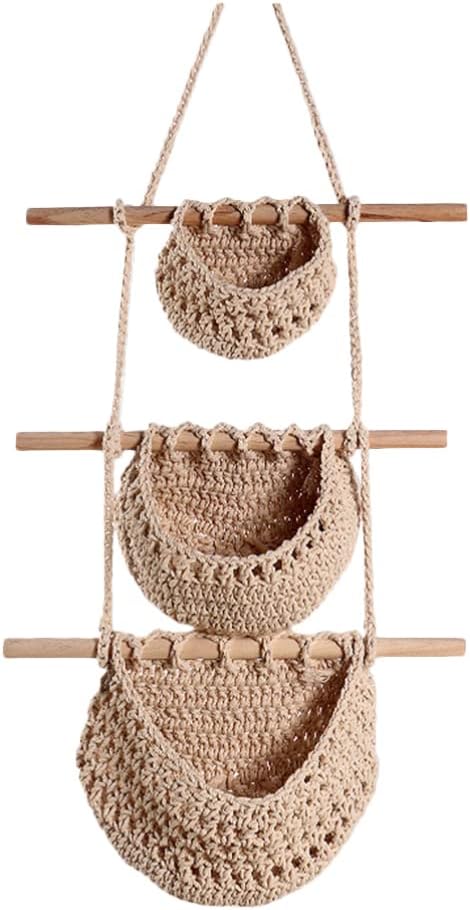Multi-function Decorative Hanging Basket for Kitchen and Living Room Three Fruit and Vegetable Storage Net Sturdy and Stylish Home Organizer