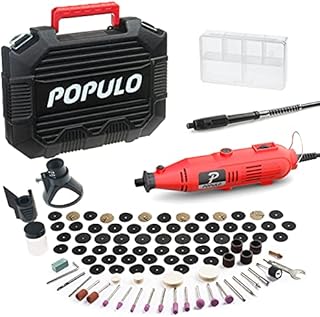 POPULO Rotary Tool Kit with Flex Shaft - 107 PCS Variable Speed Engraving Tool Kit Wood Working Tools and Equipment, for Handmade Crafting Projects and DIY Creations.