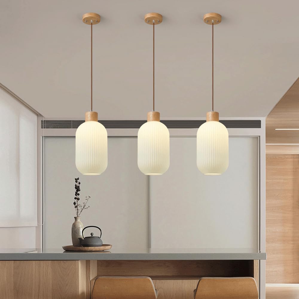 Simplicidad Lámparas Colgantes Lámpara Colgante De Vidrio Lámpara De Estilo Japonés, Accesorios De Iluminación De Techo con Cubierta De Madera para Restaurante Interior Cafetería Bar Sótano,