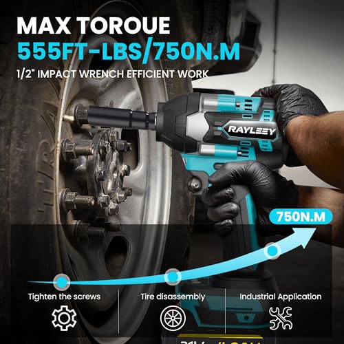 Cordless 1/2 Inch Impact Wrench,1000 N.m(740 Ft-lbs) Brushless High Torque Electric Impact Gun, 3000RPM Power Impact Driver, 2X 4.0AH Li-ion Battery,Charger & 6Pcs Sockets for Car Home DIY Furniture - Image 4