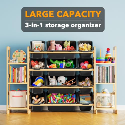 Image of SpaceAid Toy Storage Organizer with 6 Shelves and 12 Bins, Toy Organizers Storage Bookshelf, Kids Bin Shelf Toys Box Bookcase for Bedroom Playroom Organization Room Decor, True Black
