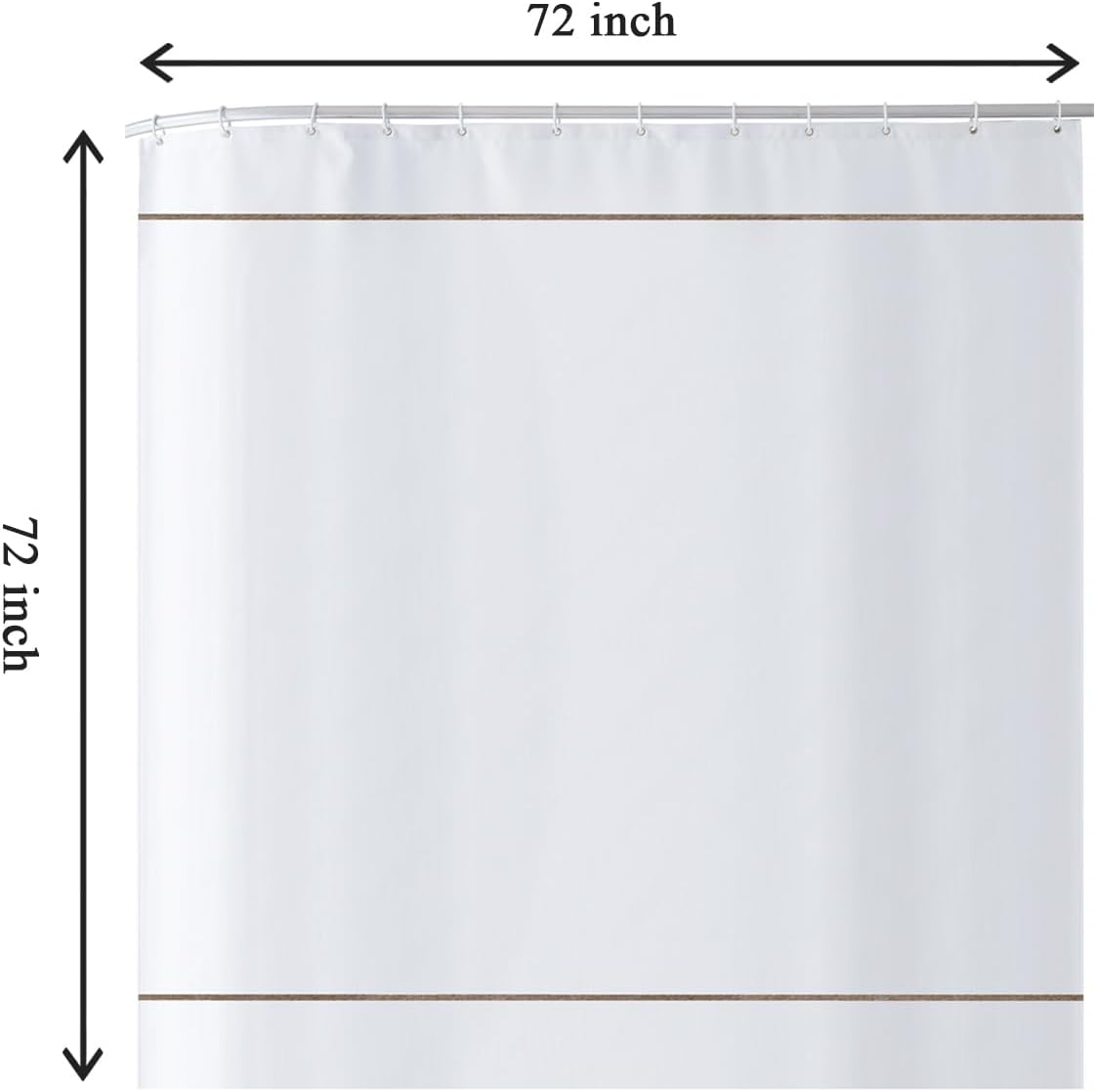 White Shower Curtain with Flax Border, Modern Chic Faux Linen Fabric Shower Curtains for Bathroom and Hotel,72 x 72 Inches