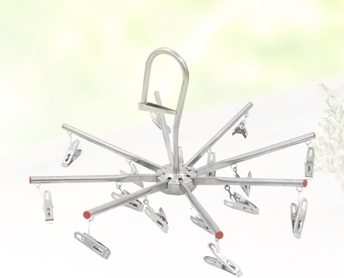DOITOOL Stainless Steel Clothes Drying Hanger Silver 16pcs with 16 Clips