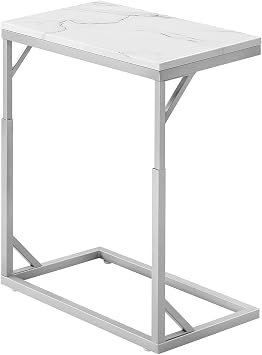 C-Shaped End Table, Small Sofa Table with Metal Frame, Adjustable Height Side Table for Couch, Living Room, Bedroom, Bedside Silver, Medium
