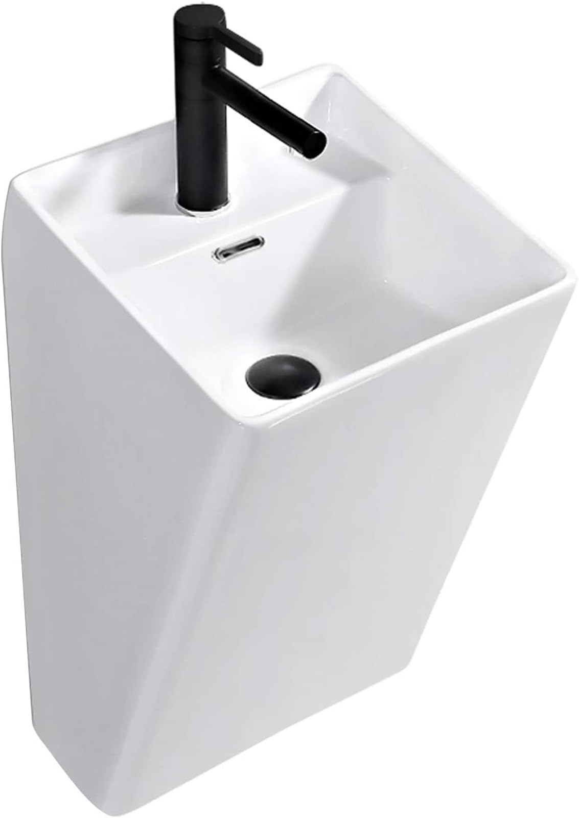 ASerZenith Bathroom Vessel Sink Ceramic Bathroom Sink Wall Mount Bathroom Sink, Rectangle Ceramic Vessel Sink With Single Faucet Hole, For Toilet Lavatory Kitchen Cloakroom(White)