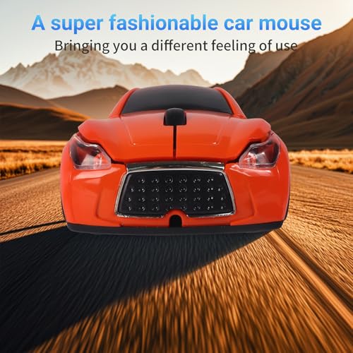 Image of elec Space Wireless Mini Mouse with Case - Cute Sports Car Shape, Lightweight & Portable, 10m Range, Plug and Play (Orange)