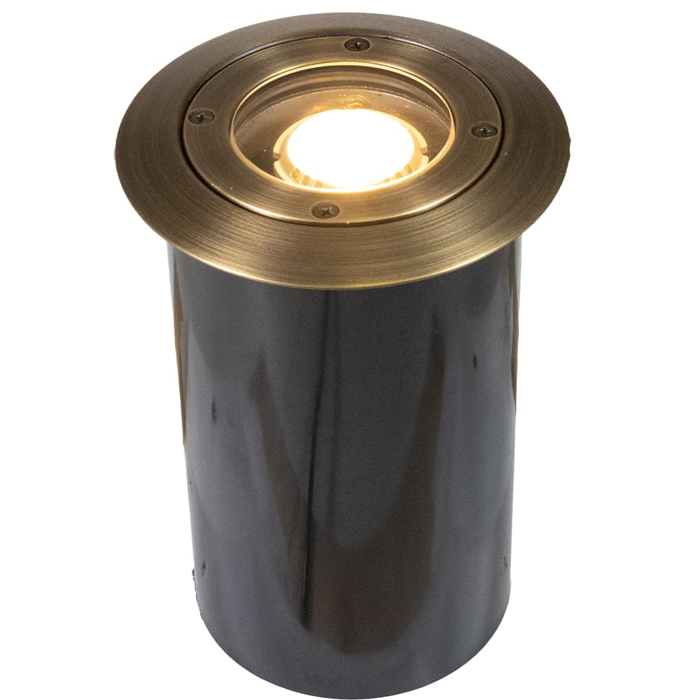 VOLT 12V Waterproof IP68 Mini Well Light with Brass Top (Bronze) for Low Voltage Landscape Lighting of Pathway, Driveway, Tree, Column or Wall