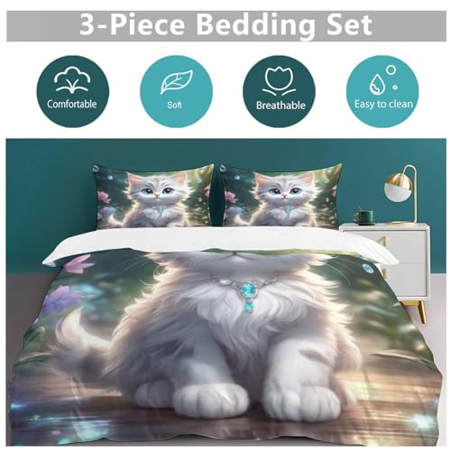 Housse de couette chat parure de lit double 200x200 enfant - 6