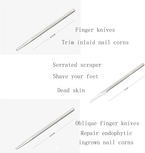 Miniatura 7 de Juego de 7 cuchillos decorativos para pies, juego de cuchillos de pedicura para callos encarnados, alicates de corrección de maíz de uñas, removedor