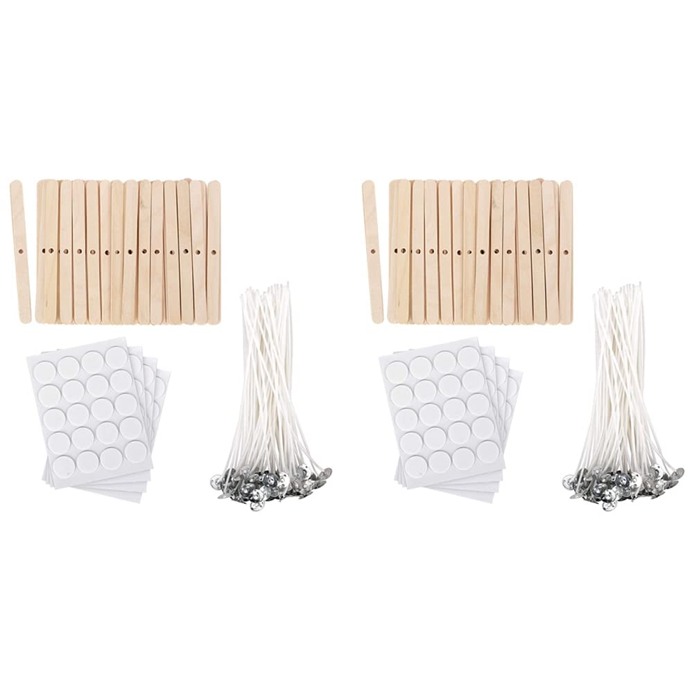 Hndhbfgrt 200X Candle Making Kit,Wooden Candle Wick Holders,Candle Wick Sticker,Candle Wicks Candle Centering Tool for Candle