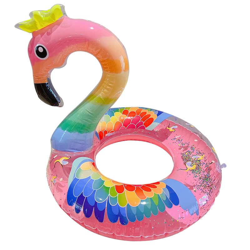 Aufblasbar Flamingo Schwimmring, Glitzer Rosa Schwimmring Luftmatratze Pool floaties, Pool Qufblasbar Ring, Erwachsene,Kinder für Poolparty Spielzeug (rosa-90)