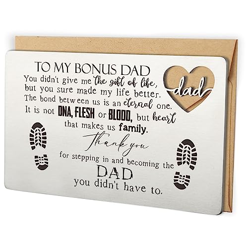 YODOCAMP Wallet Card Gift for My Stepdad Stepfather, Bonus Step Dad Gift from Daughter Son,Thank You Bonus Dad Metal Wallet Card Insert for Birthday Christmas Fathers Day Wedding Deployment Gifts