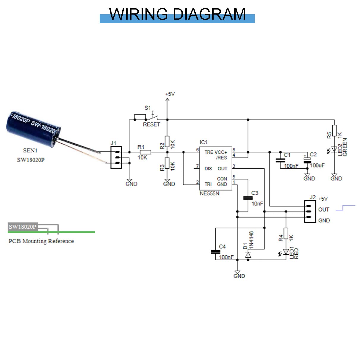 50 pièces Interrupteur à capteur de vibrations SW-18020P Kit électronique à ressort haute sensibilité 12V 2mA Étanche à l'eau et à la poussière