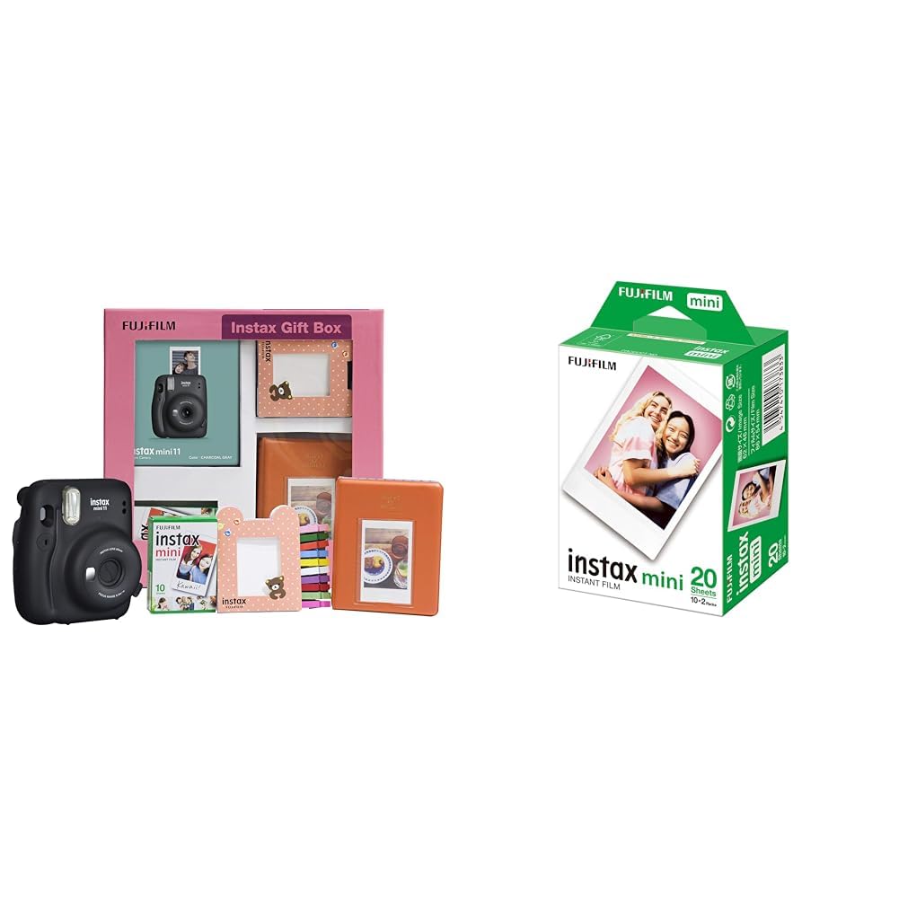 Fujifilm Instax Mini 11 Instant Camera (Charcoal Grey) Gift Box with 10 Shots