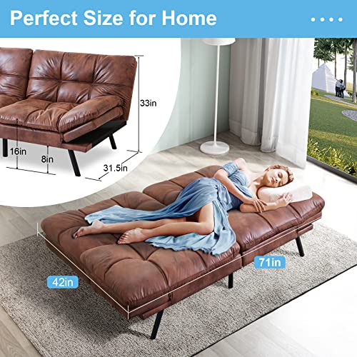 Opoiar Futon Sofa Bed Modern, Memory Foam Futon Sofa Bed Couch Sleeper Convertible Futon Couch, Memory Foam Couch Convertible Loveseat For Living Room, Apartment, Studio, Brown #TOP1