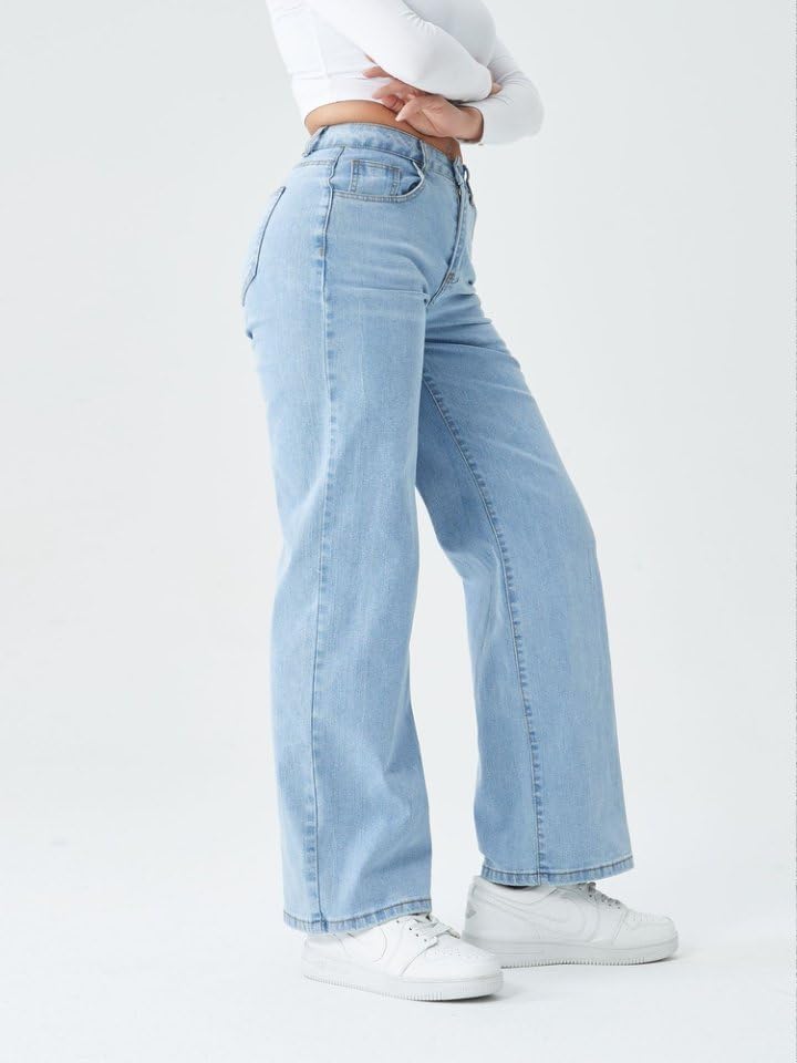 Straight Leg Jeans for Women,High Waisted Wide Leg Loose Microelastic Boyfriend Denim Pants Baggy Jeans for Women (US, Alpha, XX-Large, Regular, Regular, Standard, Lightblue) - Image 5