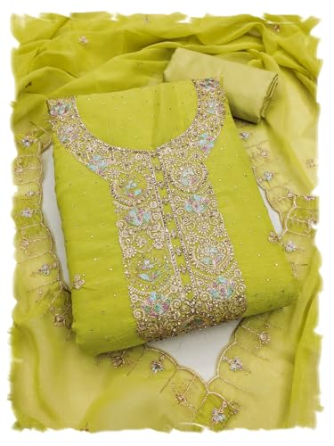 Image of Women's Shimmer Silk Embroidery Work Unstitched Dress Material