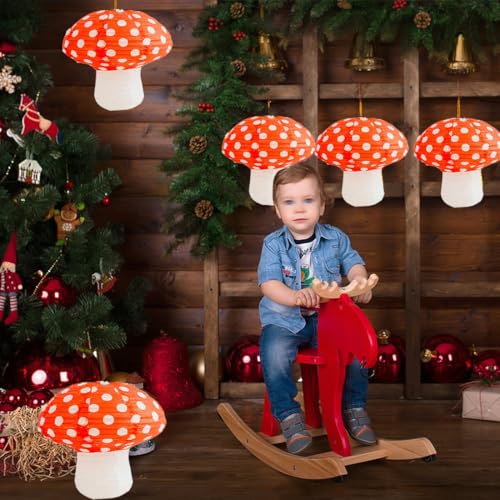 Image of 4 Pcs Mushroom Paper Lanterns, for Party, Garden Decorations 8 & 11 Inch