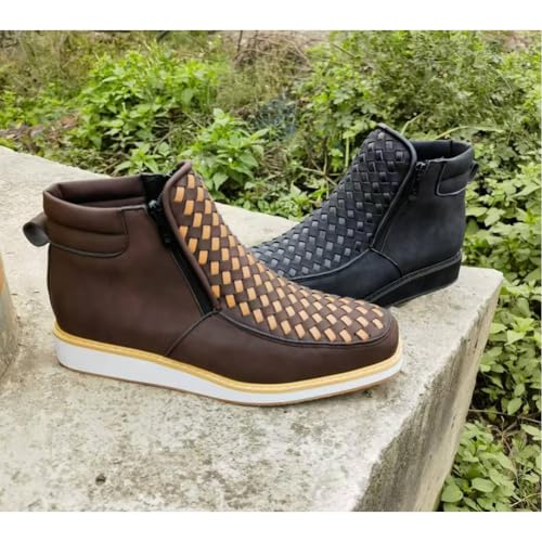 Zenfaze Handcrafted Western Cowboy Boots, Zenfaze Orthopedic Shoes for Men, Men's Square Toe Leather Hand-Woven Cowboy Shoes3