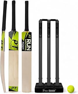 Protoner Cricket Set with Wooden Bat, Stumps and Ball, Sports Kit for Kids and Adults (Adults)