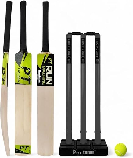 Protoner Cricket Set with Wooden Bat, Stumps and Ball, Sports Kit for Kids and Adults (Adults)