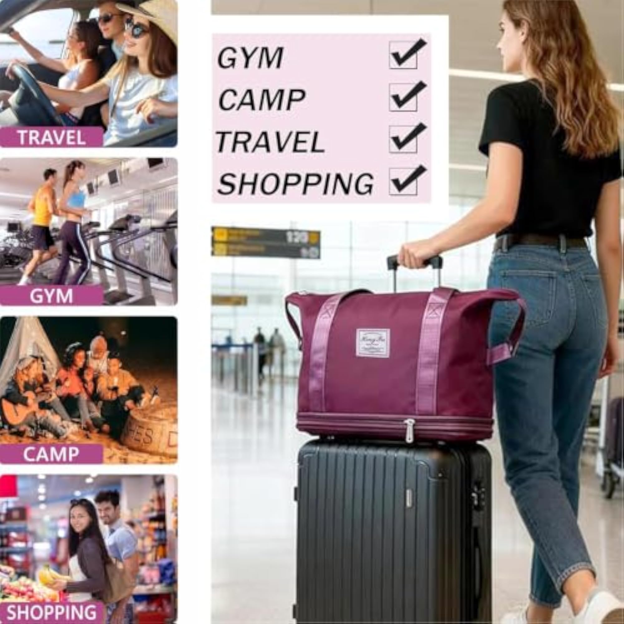 Expandable Foldable Weekender Travel Bag with Wheels