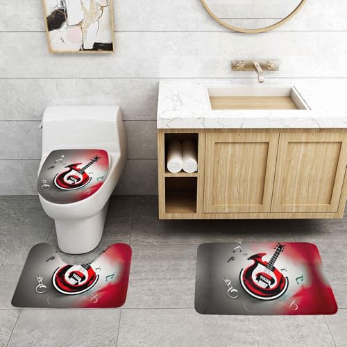 Tapis de salle de bain imprimé musique et contour WC flanelle - 5