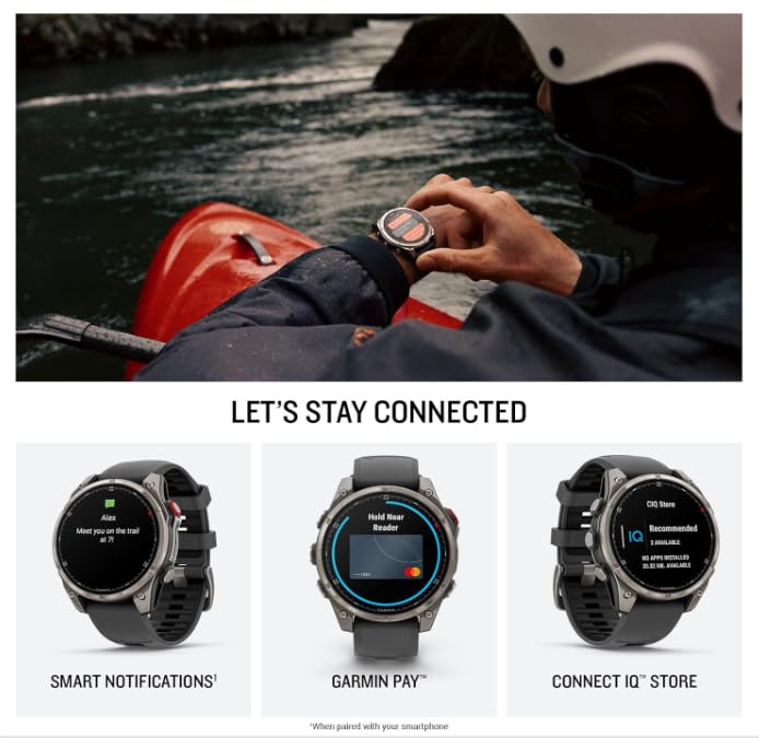 Image of Garmin Fenix 8 Pro 47mm AMOLED Sapphire Premium Connected Multisport GPS Smartwatch, inReach Technology, Titanium with Graphite Silicone Band w /Black Earbuds Bundle