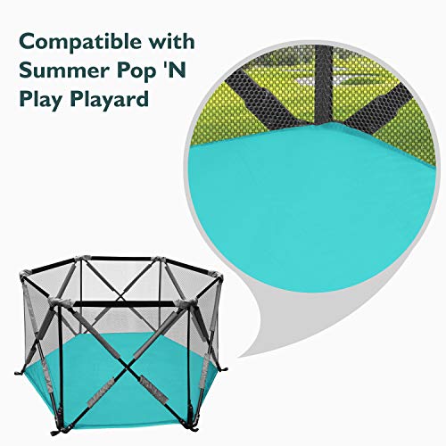 Image of Hexagon Playpen Mat, Compatible with Summer Pop 'N Play Playard, Self Inflating Playpen Mat Pad, Portable and Comfortable Play Yard Mat with Carry Case - Blue
