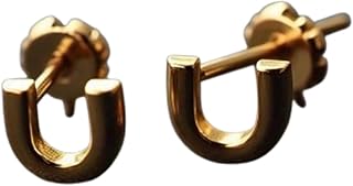 Alphabet U Stud Earrings in 14K Gold Plated Sterling Silver Handmade Stylish Letter Push Back Stud Earrings Set for Women |AL_STUD_610, Sterling Silver,No Gemstone, Sterling Silver, No Gemstone