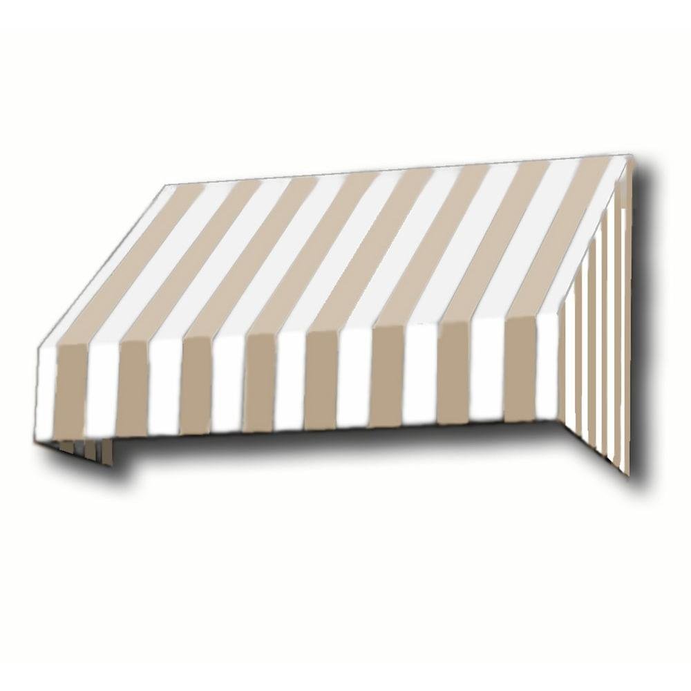 10.38 FT. NEW Yorker Fixed Awning 124.5 in. W X 31 in. H X 24 in. D Acrylic Fabric in Linen/White Stripe by Awntech – Model NK22-10LW