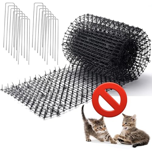 400x30CM Extra Long Cat Scat Mat with Spikes Anti Cat Spikes Prickle Strips Cat Deterrent Spikes Cat Spikes for Garden Spike Deterrent Mat Includes 14 Garden Staples