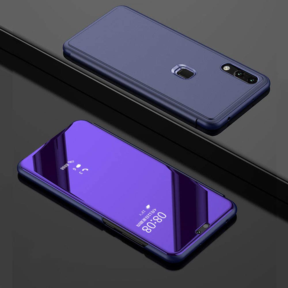 VIVO V9 / Y85 Flip Case, Eabuy Mirror Plating Hard PC +PU Leather Semi-transparent Standing View Case Cover for VIVO V9 / Y85 Blue Purple