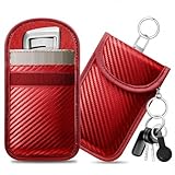 caslord Faraday Pouch for Car Keys, Pack of 2 Anti-Theft RFID Key Fob Protection Bag with 4 Pack Key Rings for Car Security, Keyless Entry Car Keys Case, M, Dark red