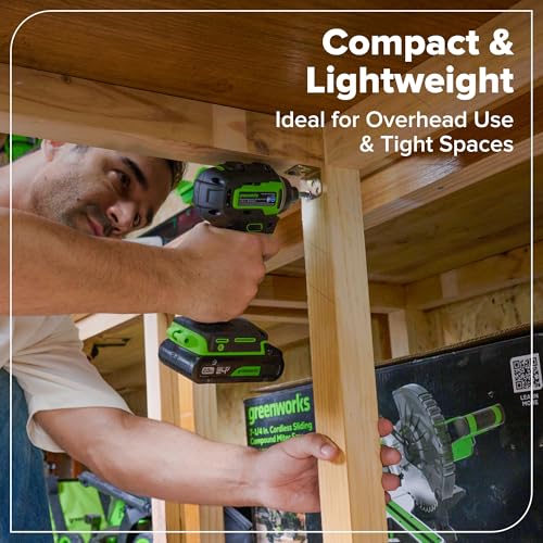 Image of Greenworks 24V Brushless Cordless Impact Driver (1950 in-lbs.), 1 /4 inch Hex Collet, 2.0Ah USB-C Battery, 30W USB-C Charger & 3.3FT Braided Cable +70PCS Impact Rated Driving Set