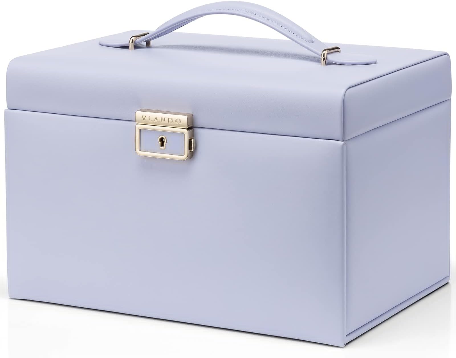 VlandoVlando Velvet Jewelry Organizer Box for Women, Large Leather Jewelry Storage Box with Locked, Mirrored, 3 Drawer for Watch Necklace Ring Earring Storage, Gift for Girl Women and Mom - Purple