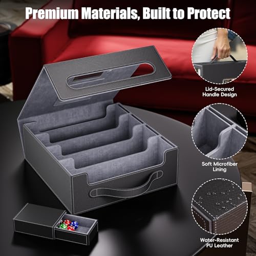Image of Trading Card Storage Box - 3500+ Magnetic MTG Deck Box with Handle,Commander & Toploader Display, Dice Box,4 Dividers & 30 Color Labels - Fits for TCG,MTG,Yu-Gi-Oh and Sport cards