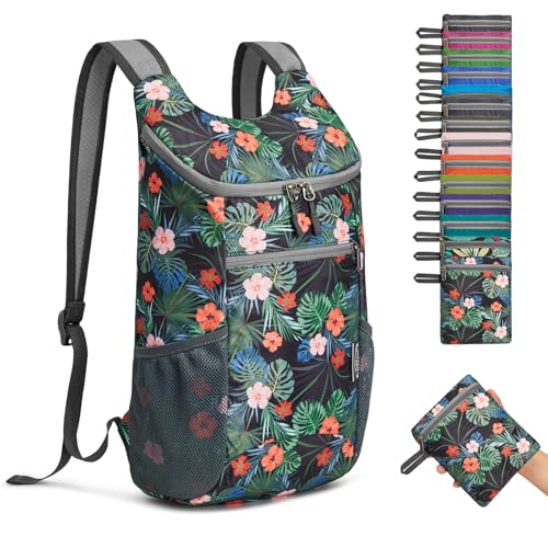 G4Free Faltbarer Rucksack Leichter Tagesrucksack Klein 130g Unisex Packbarer Reiserucksack Wanderrucksack f&uuml;r Wandern Fahrrad (Blume Schwarz)