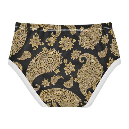 Golden Paisley Floral Black Underwear for Girls, Toddler Panties, Cotton Girls Underwear, 2–8 Years2
