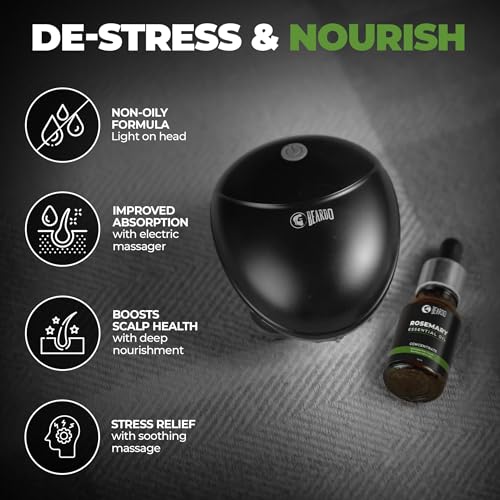 Image of Beardo Stress Buster Electric Scalp Massager + Rosemary Essential Oil | 3 Speed Modes, 120 min Runtime, Type-C Charging | 100% Natural, Non-Oily, Lightweight & Non-Sticky Oil for Hair Regrowth & Scalp Care