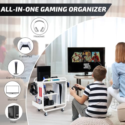 image for PLKOW Video Game Organizer, Rolling Video Game Storage Rack for Xbox/S