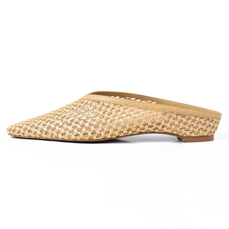Image of Woven Mules for Women Slip on Comfortabke Metallic Slides Ladies Trendy Square Toe Hidden Wedge Mules
