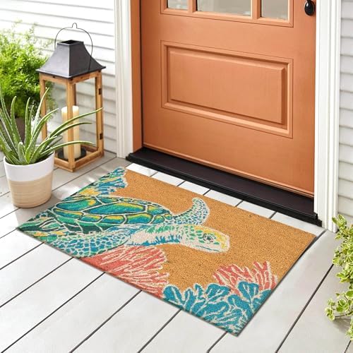 Liora Manne Natura Doormat Non-Slip Natural Fiber Outdoor Mat-Animal, Seaturtle Neutral 1'6" x 2'6"
