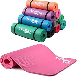 TreMax Yoga Mat NBR 15mm, Non Slip Padded Exercise Mat with Carry Strap for Home Gym Yoga, Pilates, and Gymnastics (Pink)