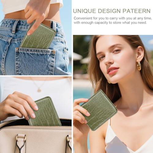 Image of Crocodile Wallets Women Small RFID Blocking Credit Card Holder | Luxury Alligator Faux Leather Thin Bifold Croc Womens Wallet Ladies Mini Purse with Coin Pocket, Olive