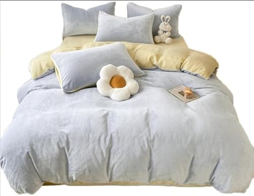 Bedding - Juego de ropa de cama de terciopelo lechoso de 4 piezas, funda de edredón de forro polar grueso de doble cara, ropa de cama de franela cálida para invierno (blanco, Queen)